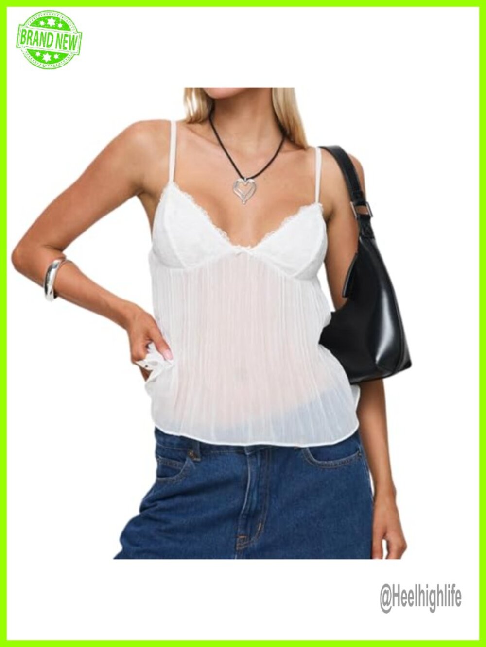 Y2K Spaghetti Strap Crop Top Mesh See Through Slim Fit Tank Top Streetwear